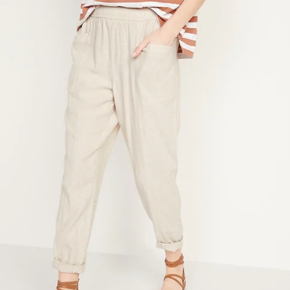 Old Navy High-Waisted Cropped Linen-Blend Pants - Picture 1 of 6